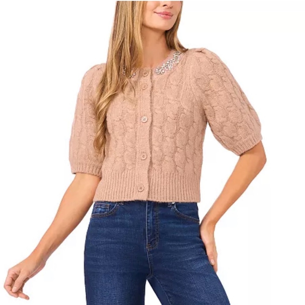 CeCe
Women's Short-Sleeve Rhinestone Cardigan Sweater NWT size XL